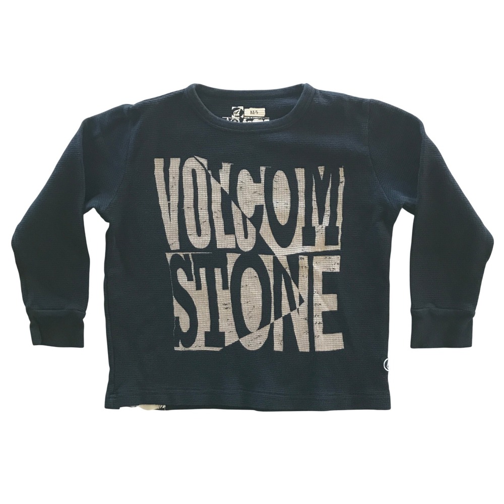 Volcom Stone Navy Blue Waffle Knit Thermal Long Sleeve Graphic Shirt Medium 5